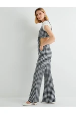 Koton X Tuba Ünsal - Gingham Check Flare Trousers with Pockets Slim Fit