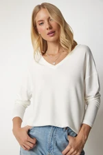 Happiness İstanbul Women's Ecru V-Neck Knitwear Blouse