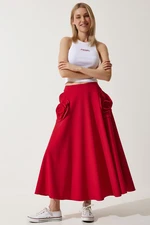 Happiness İstanbul Women's Red Rose Accessory Design Premium Midi Skirt