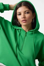 Trendyol Green Thick Non-raised Hooded Zippered Crop Knit Sweatshirt