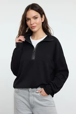 Trendyol Black Oversize/Wide Zipper Collar Flexible Knitted Sweatshirt