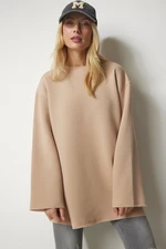 Happiness İstanbul Women's Camel Charm Oversize Knitted Sweatshirt