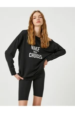 Koton Oversized Sports Sweatshirt with Print Window Detailed