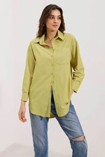 Bigdart 20217 Pocket Detailed Striped Oversize Shirt - Green