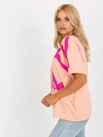 Peach and pink loose blouse with print