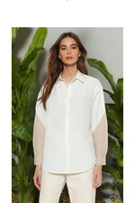 Trendyol Ecru Color Block Boyfriend Wide Fit Woven Shirt