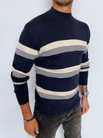 Men's striped turtleneck sweater, navy blue Dstreet