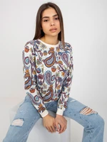 Ecru-blue sweatshirt with oriental patterns without hood