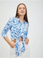 White-blue floral shirt with ORSAY knot - Women