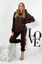 Insulated cotton set, sweatshirt with embroidery + brown trousers