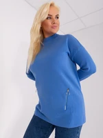 Modrý dámský svetr plus size velikosti s rolákem