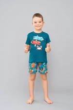 Boys' pyjamas Crab, short sleeves, shorts - teal/print