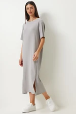 Happiness İstanbul Women's Gray Loose Long Casual Knitted Dress