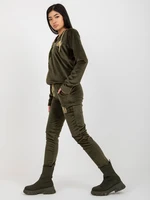 Khaki women's velour set with zip hoodie