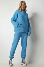 Happiness İstanbul Women's Sky Blue Hooded Tracksuit Set