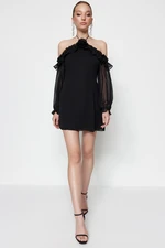 Trendyol Black A-Line Lined Woven Chiffon Short Elegant Evening Dress