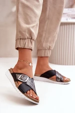 Comfortable women's slippers with Inblu buckle black