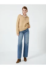 Koton Polo Neck Knitwear Sweater Buttoned Camisole Long Sleeve