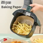 50pcs Air Fryer Special Paper Food Silicon Oil Paper Round Bracket High Temperature Absorbent Paper Baking Accessories