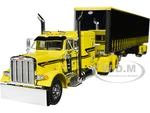 Peterbilt 379 with 63" Flat Top Sleeper and 53 Utility Tautliner Spread-Axle Trailer Yellow and Black 1/64 Diecast Model by DCP/First Gear