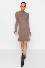 Trendyol Mink Mini Stand Up Knitwear Dress