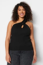 Trendyol Curve Black Wrapped One-Shoulder Thin Knitwear Blouse with Accessories