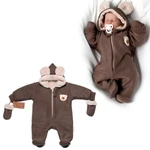 Oteplená pletená kombinéza s rukavičkama Teddy Bear, Baby Nellys, dvouvrstvá, hnědá, vel. 62 (2-3m)