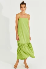 Cool & Sexy Women's Pistachio Green Skirt with Ruffles and Straps Midi Dress