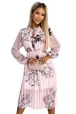 Pleated midi dress with buttons and long sleeves Numoco