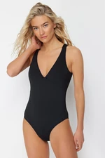 Trendyol Black V Neck Regular Swimsuit