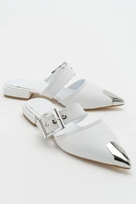 LuviShoes Jenni White Buckle Women's Slippers