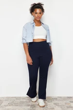 Trendyol Curve Navy Blue Knitted Trousers with Stitching Detail