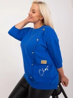 Navy blue plus-size cotton blouse with pocket