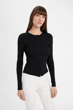 DEFACTO Slim Fit Slim Cut Basic Plain Crew Neck Buttoned Ribbed Camisole Cardigan