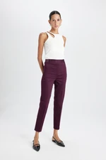 DEFACTO Cigarette Normal Waist Elastic Straight Leg Basic Plain Claret Red Satin Trousers