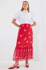 Bigdart 8010 Patterned Chiffon Skirt - A. Red