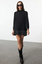 Trendyol Black Thessaloniki Stand Collar Polka Dot Mini Knitted Dress