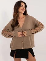 Dark beige women's sweater with button closure