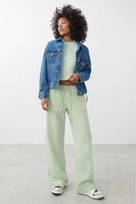 Madmext Mint Green Elastic Waist Wide Cut Trousers