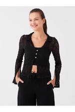 LC Waikiki Women's V-Neck Lace Long Sleeve Cardigan