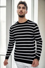 99741 Dewberry Crew Neck Striped Casual Knitwear Sweater-BLACK