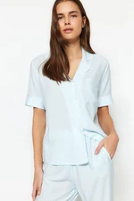 Trendyol Blue Striped Viscose Shirt-Pants Woven Pajama Set