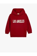 Koton Hooded Sweatshirt Los Angeles Printed Raised