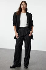 Trendyol Black High Waist Wide Leg Striped Woven Trousers