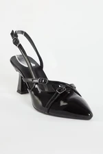 Trendyol Black Patent Leather Belt Buckle Detailed Women's Thick Heeled Shoes