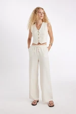 DEFACTO Wide Leg Three Pocket Normal Waist Standard Length Linen Blend Trousers