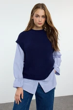 Trendyol Navy Blue Soft Texture Garni Detailed Knitwear Sweater