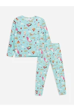 LC Waikiki Crew Neck Christmas Themed Long Sleeve Girls Kids Pajamas Set