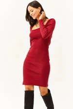 Olalook Women's Red Square Collar Lycra Dress