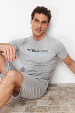 Trendyol Gray Regular Fit Crew Neck Knitted Shorts Pajamas Set